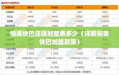 俪美快巴连锁加盟费多少（详解俪美快巴加盟政策）