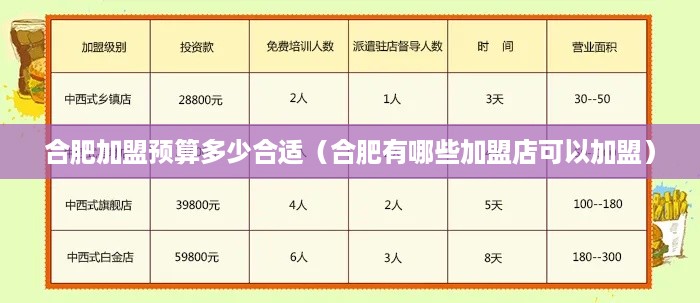 合肥加盟预算多少合适（合肥有哪些加盟店可以加盟）