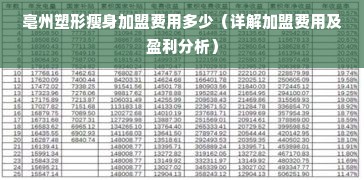 亳州塑形瘦身加盟费用多少（详解加盟费用及盈利分析）