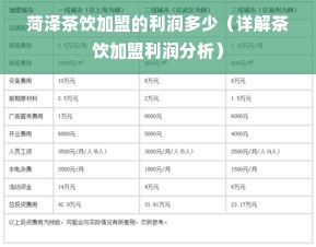 菏泽茶饮加盟的利润多少（详解茶饮加盟利润分析）