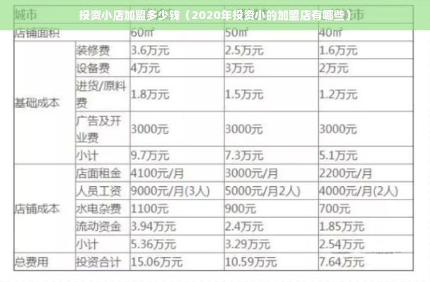 投资小店加盟多少钱（2020年投资小的加盟店有哪些）