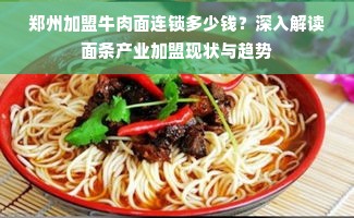 郑州加盟牛肉面连锁多少钱？深入解读面条产业加盟现状与趋势