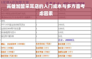 高雄加盟采耳店的入门成本与多方面考虑因素