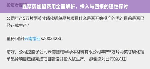 鑫聚婴加盟费用全面解析，投入与回报的理性探讨