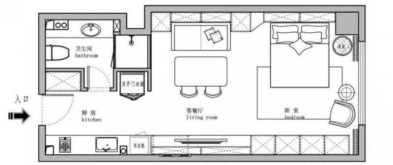 长条型户型装修效果图 长条形一居室装修效果图