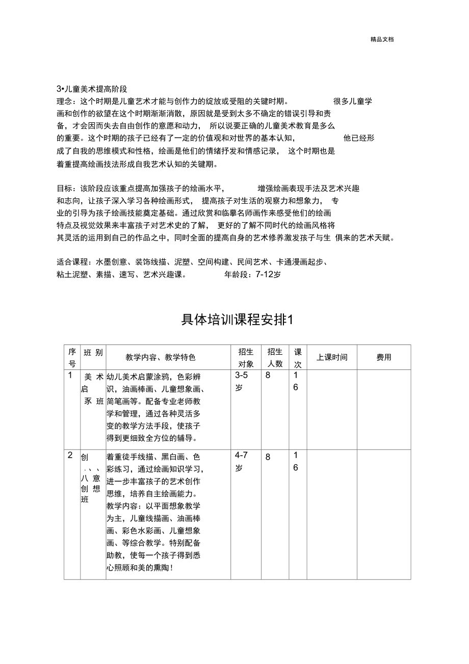 创意美术课程安排 创意美术课程安排表