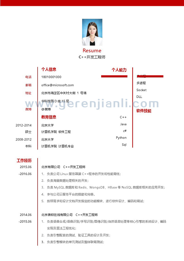 高级软件工程师简历模板 高级软件工程师简历模板图片