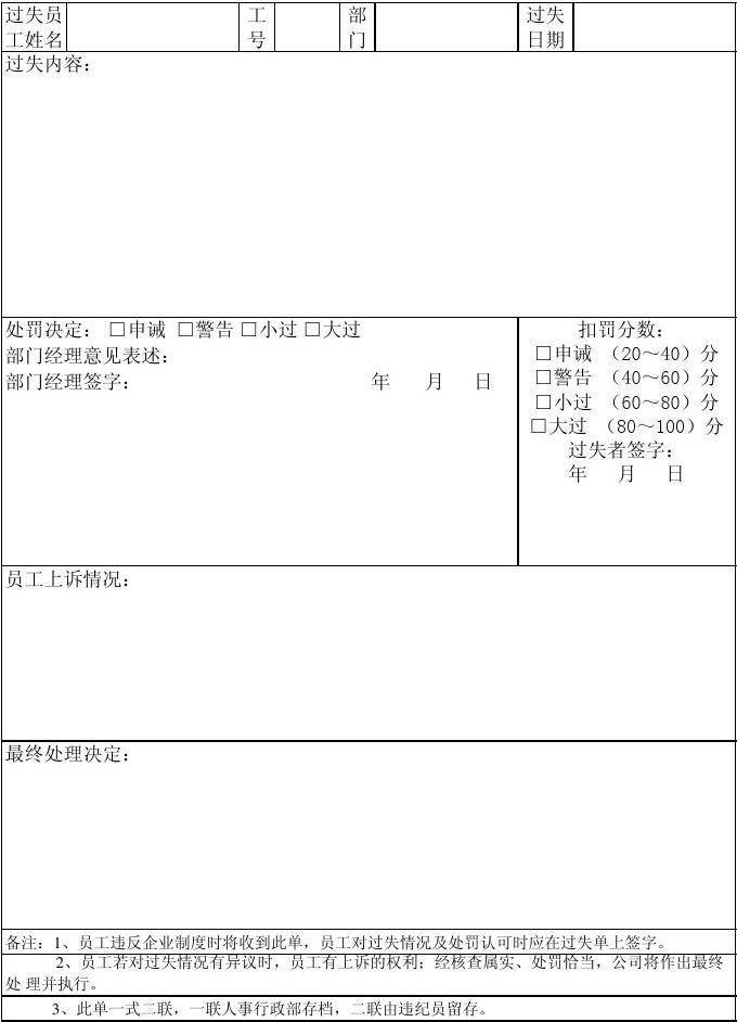 处罚单表格 罚款单 表格